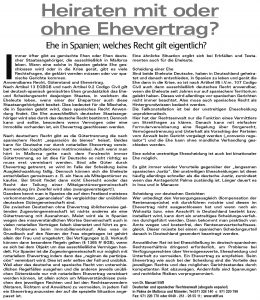 22.02.2007 MallorcaZeitung Sonderbeilage: Heiraten auf Mallorca "Heiraten in Spanien mit oder ohne Ehevertrag?"